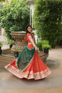 Antique Fashion 1 Experience the allure of Trending Cosmos Jequard Lehenga Choli With Russian silk Embroidered Dupatta. Discover the perfect fusion of elegance and grace shop now for a timeless appearance - colour 1