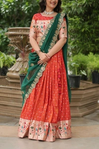 Antique Fashion 1 Experience the allure of Trending Cosmos Jequard Lehenga Choli With Russian silk Embroidered Dupatta. Discover the perfect fusion of elegance and grace shop now for a timeless appearance - colour 1