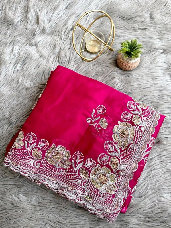 Pure Zimmy Chu Saree with Silver Gold Zari Work