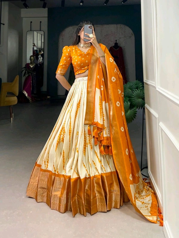 Antique Fashion 1 Elegance in every fold Shibori print Dola Silk lehenga - colour 2