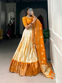 Antique Fashion 1 Elegance in every fold Shibori print Dola Silk lehenga - colour 2