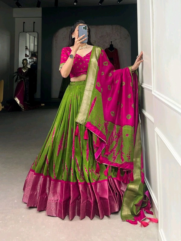 Antique Fashion 1 Elegance in every fold Shibori print Dola Silk lehenga - colour 3