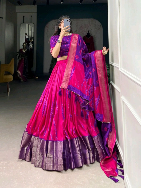 Antique Fashion 1 Elegance in every fold Shibori print Dola Silk lehenga - colour 4