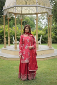 Antique Fashion 1 PREMIUM DESIGNER READYMADE KURTI PLAZOO DUPATTA COLLECTIONS - colour 2, L