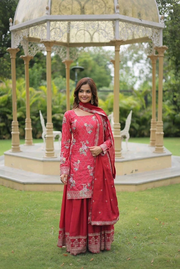 Antique Fashion 1 PREMIUM DESIGNER READYMADE KURTI PLAZOO DUPATTA COLLECTIONS - colour 2, L