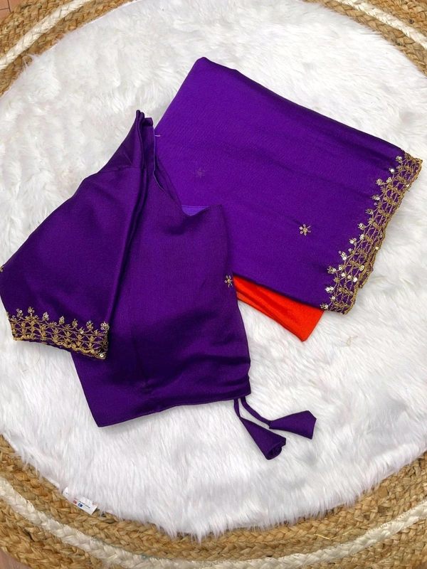 Antique Fashion 1 Soft Hand Dyeing Chinnon Saree With Heavy Embroidery Sequence And Jari Work And Border Arca - Stitched Blouse, colour 1