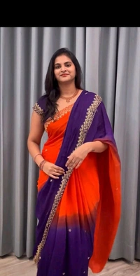 Antique Fashion 1 Soft Hand Dyeing Chinnon Saree With Heavy Embroidery Sequence And Jari Work And Border Arca - Stitched Blouse, colour 1