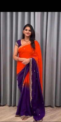 Antique Fashion 1 Soft Hand Dyeing Chinnon Saree With Heavy Embroidery Sequence And Jari Work And Border Arca - Stitched Blouse, colour 1