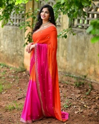 Antique Fashion 1 Soft Hand Dyeing Chinnon Saree With Heavy Embroidery Sequence And Jari Work And Border Arca - Stitched Blouse, colour 2