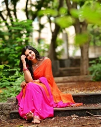 Antique Fashion 1 Soft Hand Dyeing Chinnon Saree With Heavy Embroidery Sequence And Jari Work And Border Arca - Unstitched Blouse, colour 2