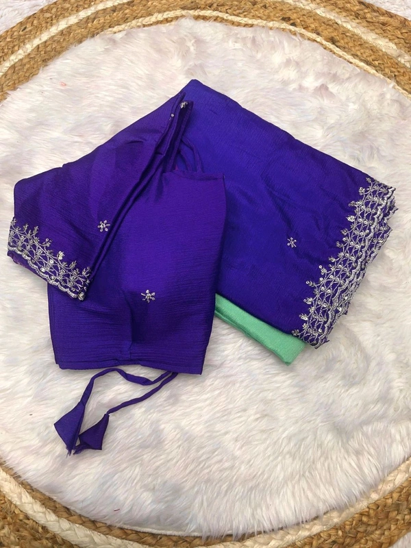 Antique Fashion 1 Soft Hand Dyeing Chinnon Saree With Heavy Embroidery Sequence And Jari Work And Border Arca - Stitched Blouse, colour 3