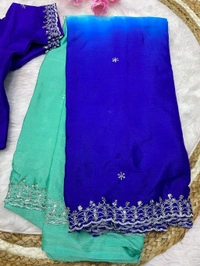 Antique Fashion 1 Soft Hand Dyeing Chinnon Saree With Heavy Embroidery Sequence And Jari Work And Border Arca - Stitched Blouse, colour 3