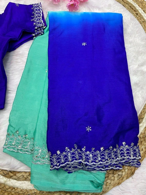 Antique Fashion 1 Soft Hand Dyeing Chinnon Saree With Heavy Embroidery Sequence And Jari Work And Border Arca - Stitched Blouse, colour 3