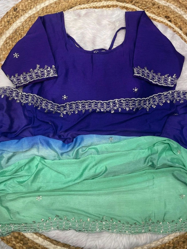 Antique Fashion 1 Soft Hand Dyeing Chinnon Saree With Heavy Embroidery Sequence And Jari Work And Border Arca - Stitched Blouse, colour 3