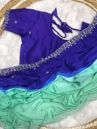 Antique Fashion 1 Soft Hand Dyeing Chinnon Saree With Heavy Embroidery Sequence And Jari Work And Border Arca - Stitched Blouse, colour 3