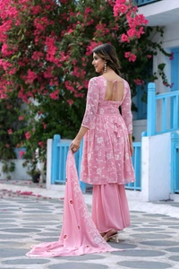 Antique Fashion 1 Premium Quality Flared Embroidered Peplum Set With Dupatta And Sharara      - S