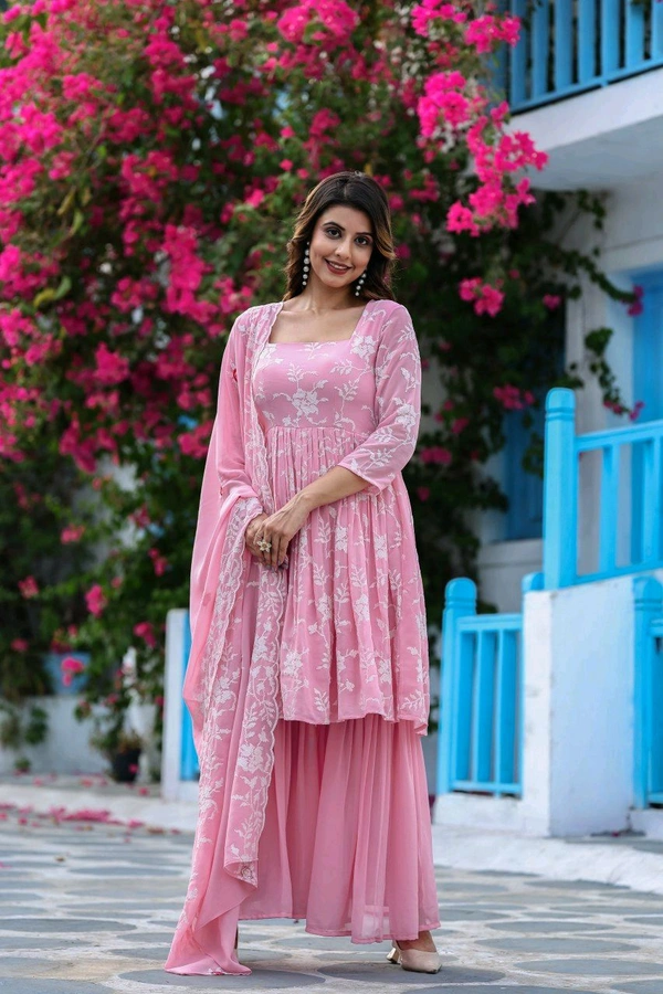 Antique Fashion 1 Premium Quality Flared Embroidered Peplum Set With Dupatta And Sharara      - XXL