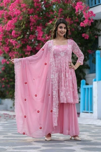 Antique Fashion 1 Premium Quality Flared Embroidered Peplum Set With Dupatta And Sharara      - XXL