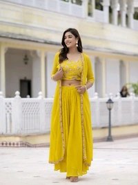 Antique Fashion 1 Embroidered Choli And Shrug With Flared Palazzo  - XL