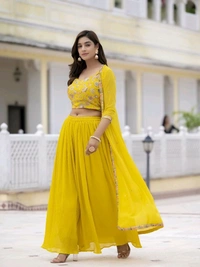 Antique Fashion 1 Embroidered Choli And Shrug With Flared Palazzo  - XL