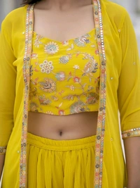 Antique Fashion 1 Embroidered Choli And Shrug With Flared Palazzo  - XL