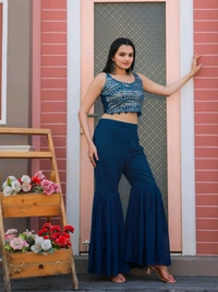 Antique Fashion 1 Embroidered Choli With Printed Shrug And Sharara   - XL