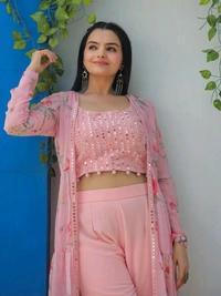 Antique Fashion 1 Embroidered Choli With Printed Shrug And Sharara   - S