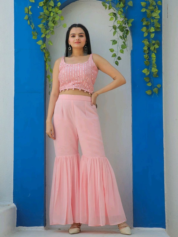 Antique Fashion 1 Embroidered Choli With Printed Shrug And Sharara   - S