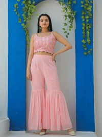 Antique Fashion 1 Embroidered Choli With Printed Shrug And Sharara   - XL