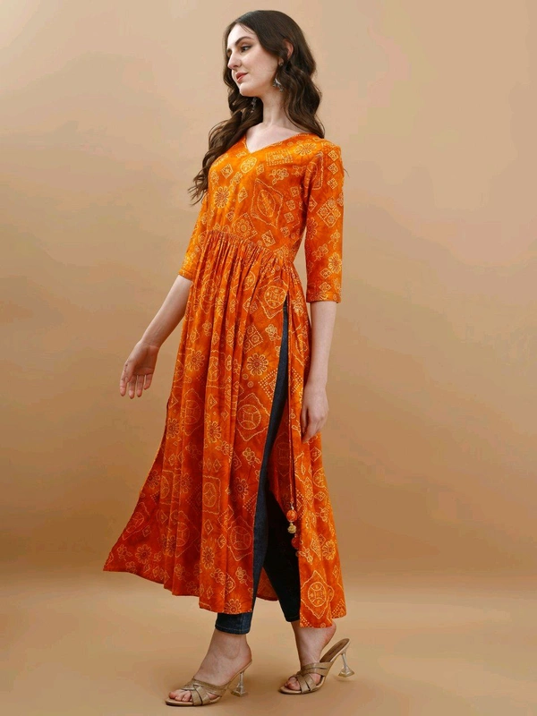 Antique Fashion 1 Bandhani Naira Kurta With Handmade Latkans   - XL, colour 4