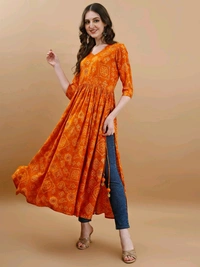 Antique Fashion 1 Bandhani Naira Kurta With Handmade Latkans   - XL, colour 4