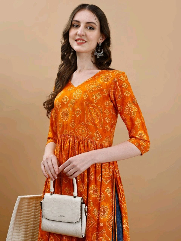 Antique Fashion 1 Bandhani Naira Kurta With Handmade Latkans   - XL, colour 4