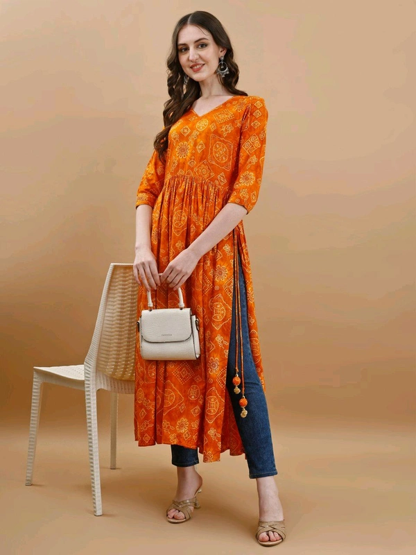 Antique Fashion 1 Bandhani Naira Kurta With Handmade Latkans   - XL, colour 4