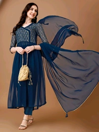 Antique Fashion 1 Foil Printed Angrakha Kurta With Duppta And Pant - colour 2, Xs