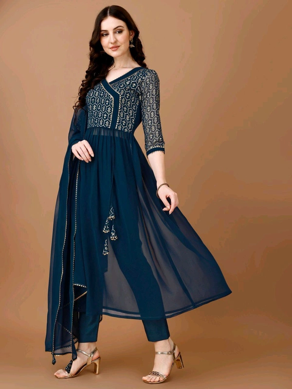 Antique Fashion 1 Foil Printed Angrakha Kurta With Duppta And Pant - colour 2, XL