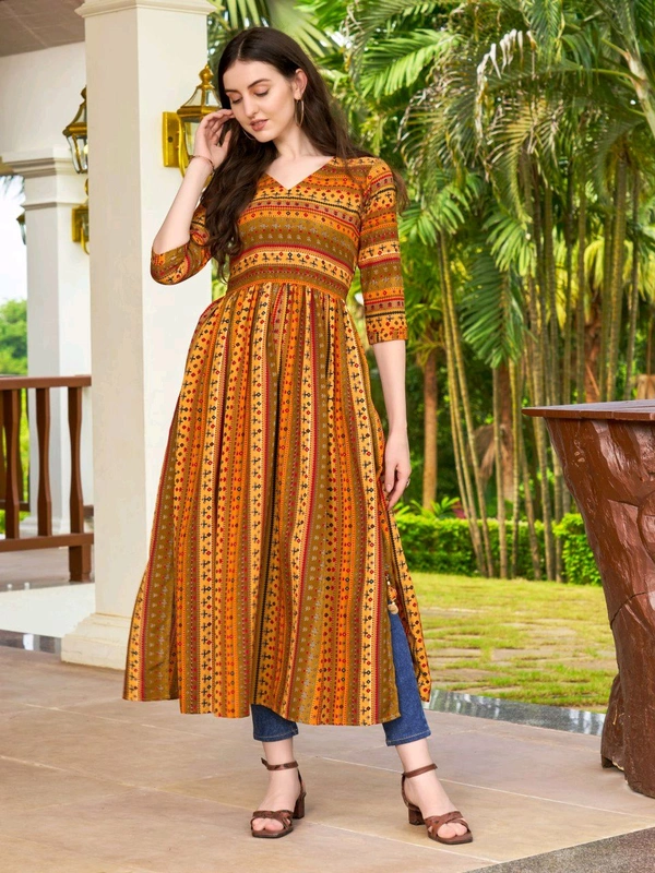 Antique Fashion 1 Geometric Printed Naira Kurta With Handmade Latakans   - colour 1, S