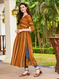Antique Fashion 1 Geometric Printed Naira Kurta With Handmade Latakans   - colour 1, S