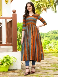 Antique Fashion 1 Geometric Printed Naira Kurta With Handmade Latakans   - colour 2, Xs
