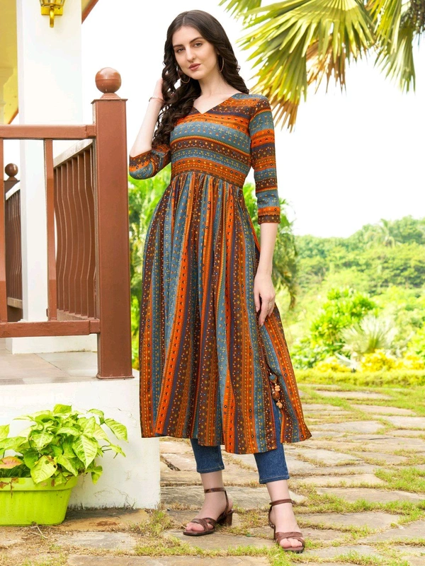Antique Fashion 1 Geometric Printed Naira Kurta With Handmade Latakans   - colour 2, Xs