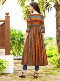 Antique Fashion 1 Geometric Printed Naira Kurta With Handmade Latakans   - colour 2, Xs