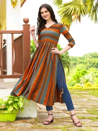 Antique Fashion 1 Geometric Printed Naira Kurta With Handmade Latakans   - colour 2, XXL