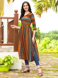 Antique Fashion 1 Geometric Printed Naira Kurta With Handmade Latakans   - colour 2, XXL