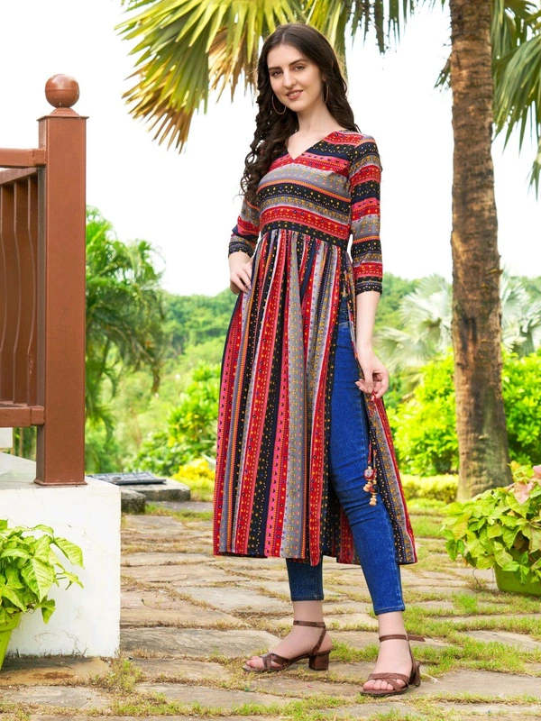 Antique Fashion 1 Geometric Printed Naira Kurta With Handmade Latakans   - colour 3, XXL