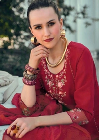 Antique Fashion 1 TOP Embriodary  Handwork on Viscose Silk Fabric with Daman Sleeve work  Crosio Lace  Inner  - XXXL