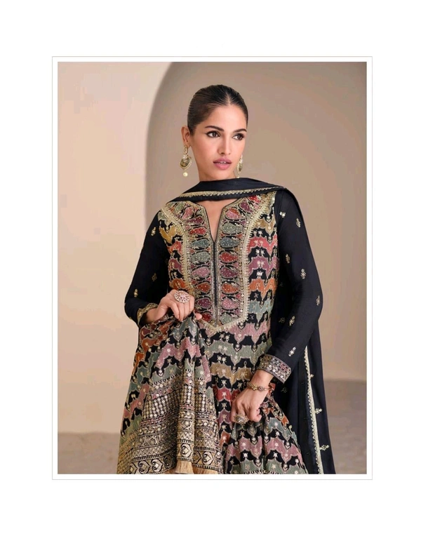 Antique Fashion 1 FABRIC  REAL GEROGETTE  HEAVY LOOK EMBROIDERED TOP WITH HAND SEROSKI AND EMBROIDERED PLAZZO WITH EMBROIDERED DUPATTA - M