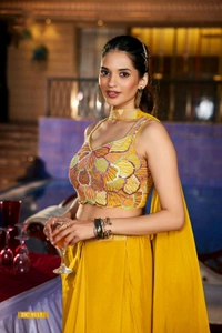 Antique Fashion 1 DESIGNER CROP TOP WITH DRAPE SKIRT  DUPATTA  - M
