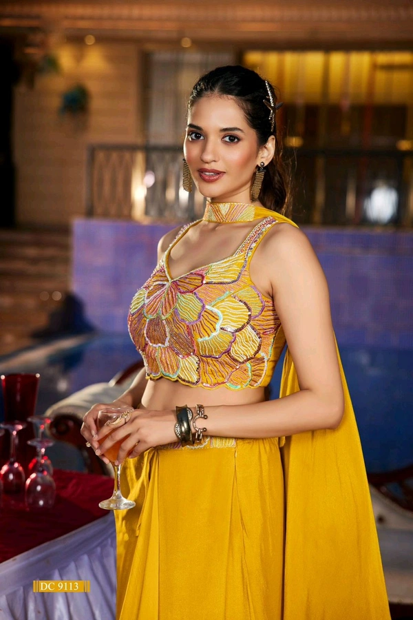 Antique Fashion 1 DESIGNER CROP TOP WITH DRAPE SKIRT  DUPATTA  - M