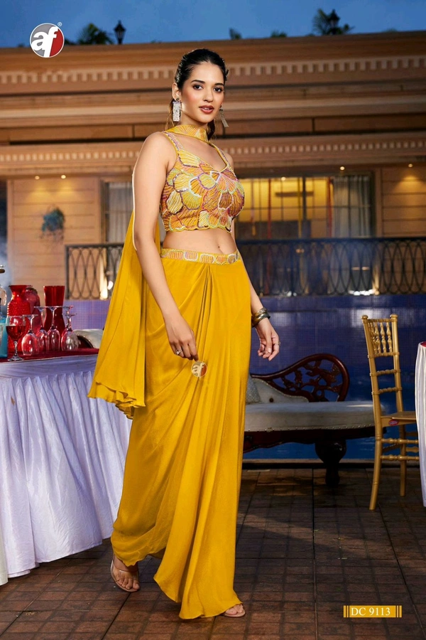 Antique Fashion 1 DESIGNER CROP TOP WITH DRAPE SKIRT  DUPATTA  - L