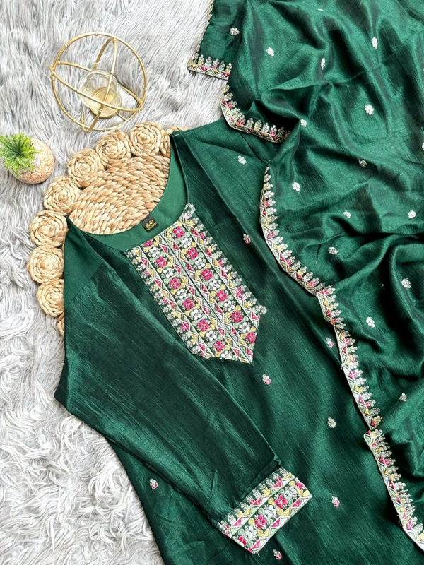 Antique Fashion 1 Top Pure Vichitra Silk Two Tone Fabric With Heavy Sequnce Thread Work - XL
