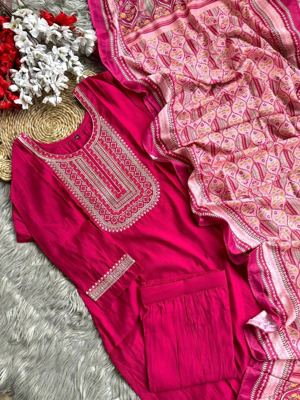 Antique Fashion 1 Pure Mountain Silk Soft Fabric With Heavy Sequnce Multy Thread WorkFully Stiched  - XL